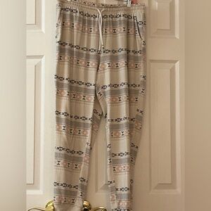 Eddie Bauer Sleep Womens L Large Pajama Pants Jogger Loungewear Tan Gray Tribal